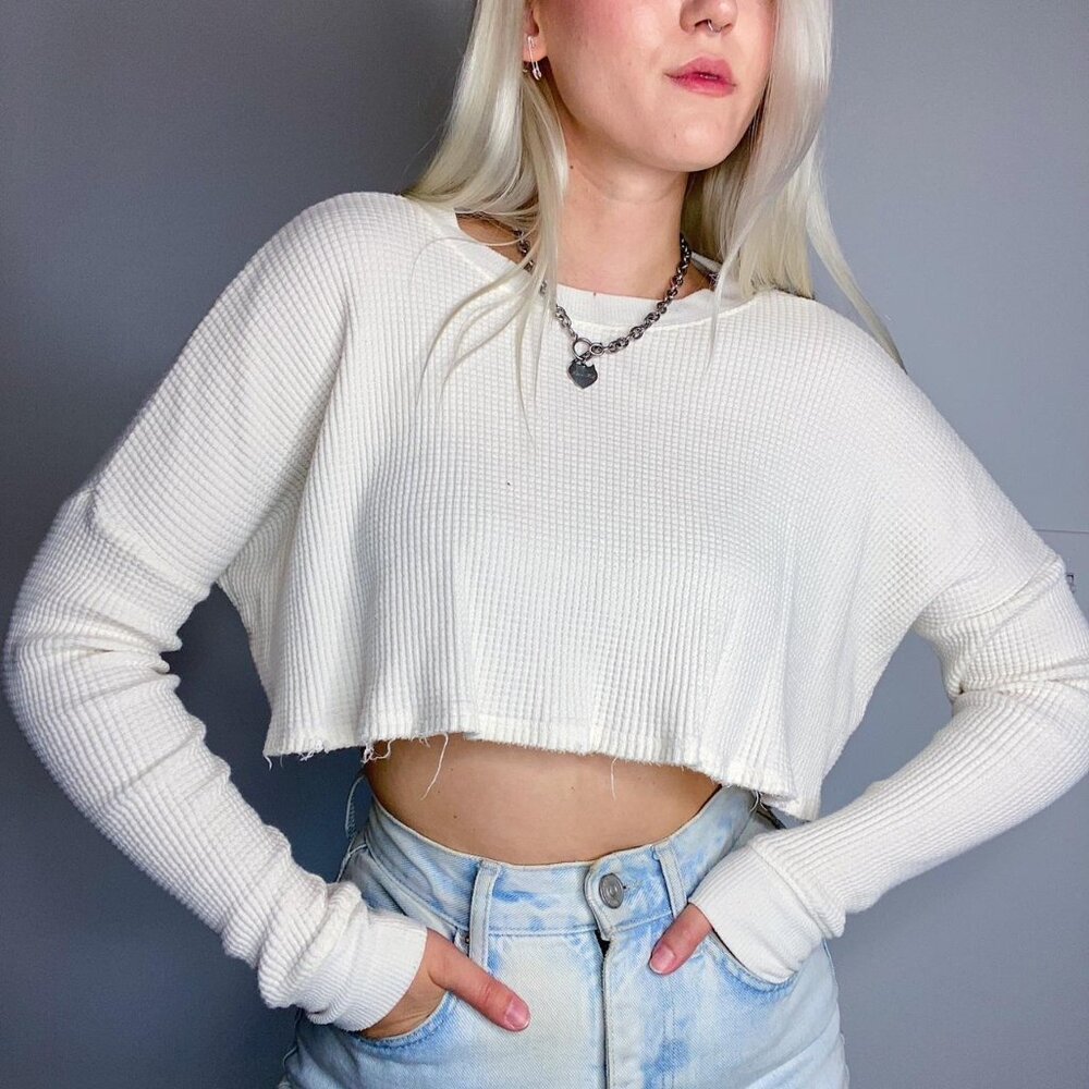 Urban Outfitters Cropped Waffle Thermal Top